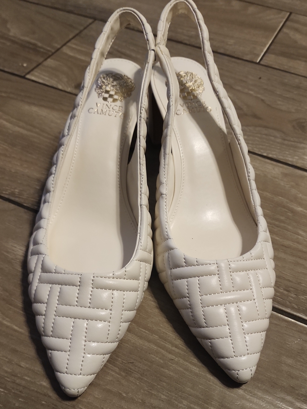 Vince Camuto White Quilted Slingbacks